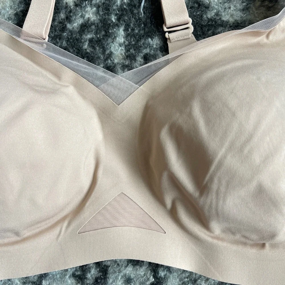 NWT Honeylove Crossover Bra Sz 1X Sand Beige Nude Wireless Mesh Seamless Support